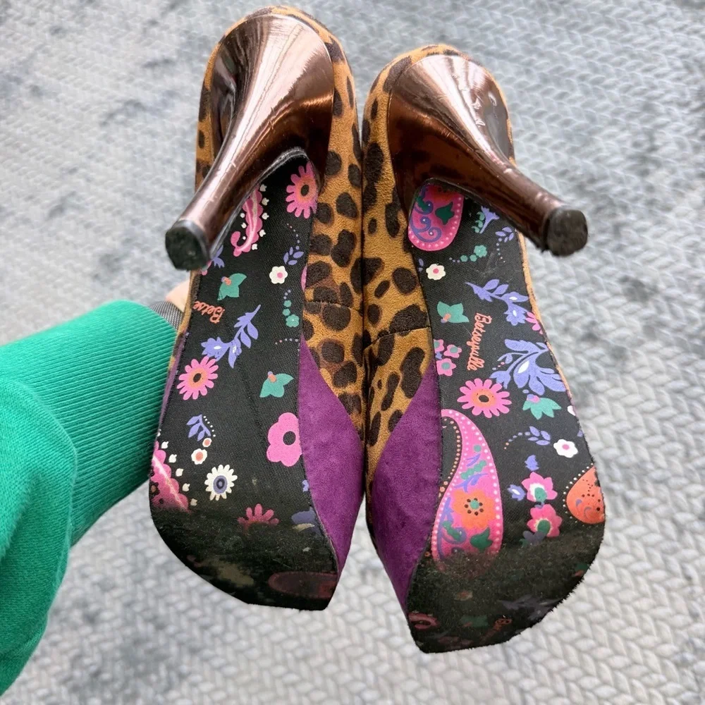 Betsy Johnson Gracie Leopard Purple Platform Faux Fur Pump size 6.5